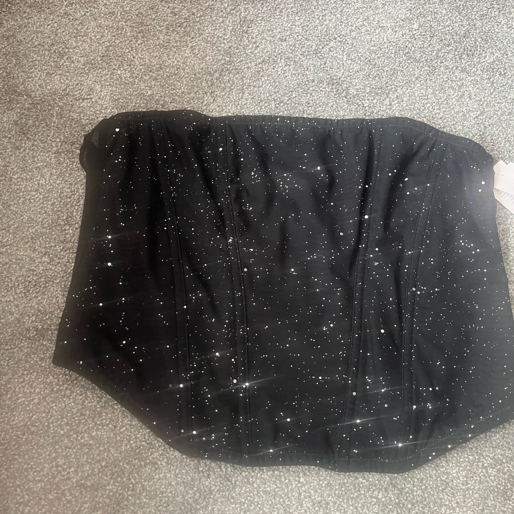 Black Strapless Corset Top with Sparkle Detail